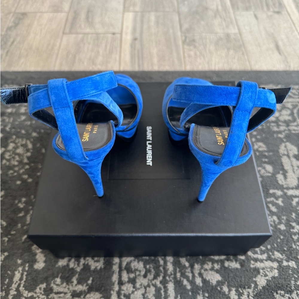 ***AUTHENTIC*** Saint Laurent Tribute 105 Blue Majorelle Suede sandals - Picture 4 of 9